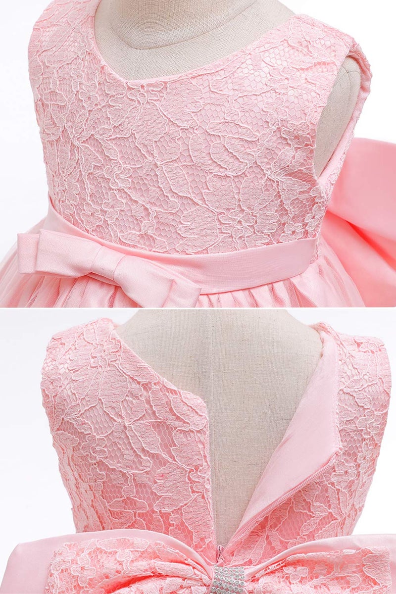 LZH Baby Girls Lace Bowknot Flower Dress Wedding Pageant Baptism Christening Tutu Gown, Meat Pink 6-12 Months - Image 5
